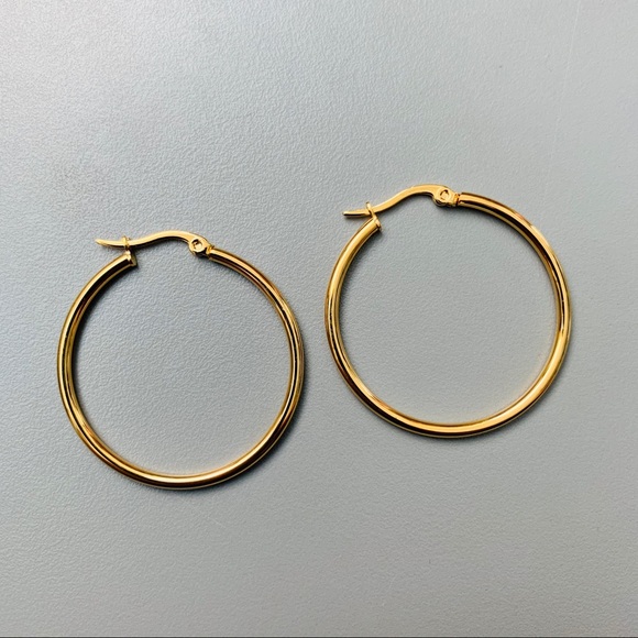 35mm Yellow Gold Stainless Steel Hoop Earrings - Picture 3 of 4